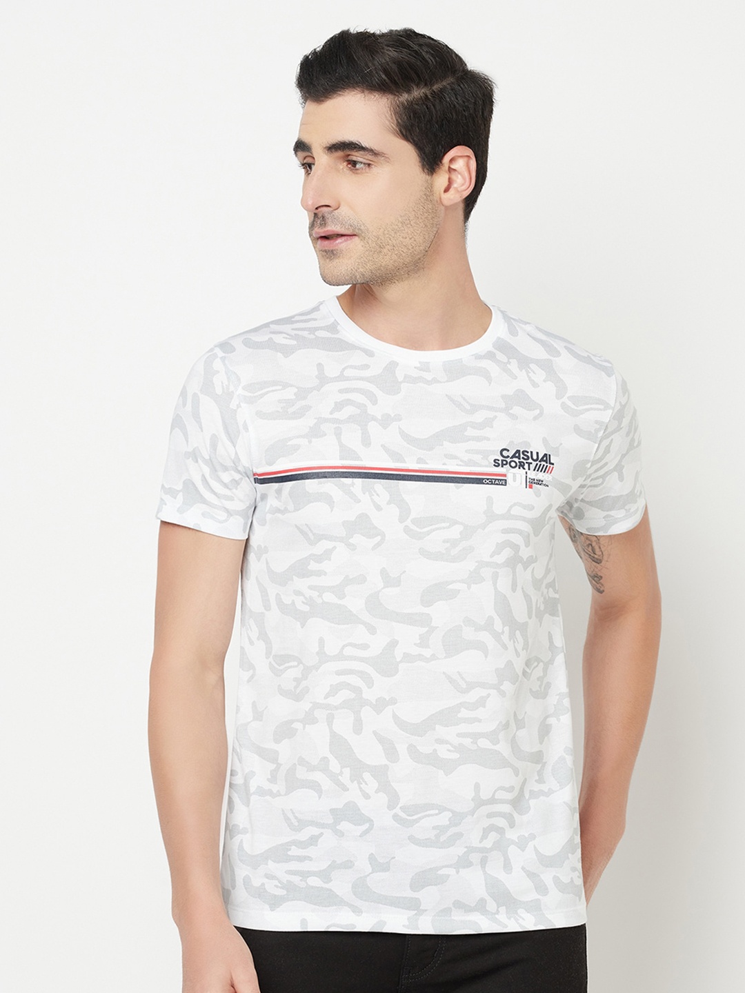 

Octave Men White Printed T-shirt