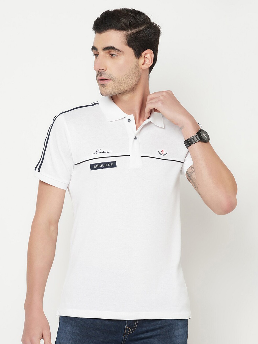

Octave Men White Polo Collar T-shirt
