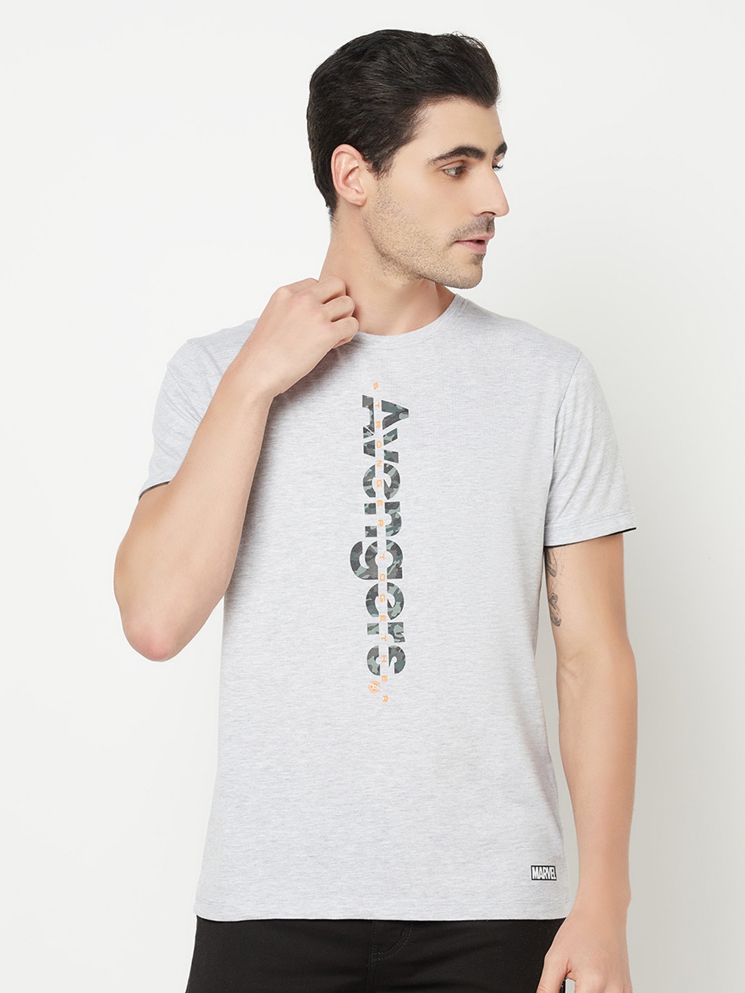 Octave Men Grey Typography Avengers Printed T-shirt