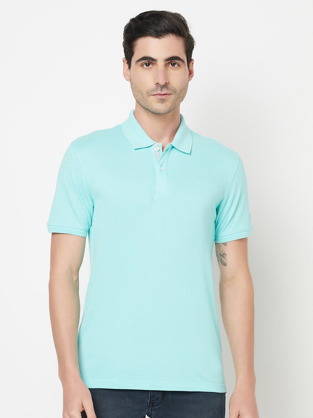 

Octave Men Blue Solid Polo Collar T-shirt