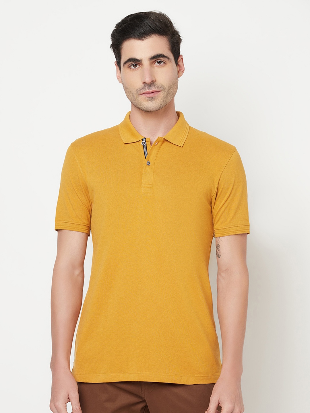 

Octave Men Mustard Yellow Polo Collar Cotton T-shirt