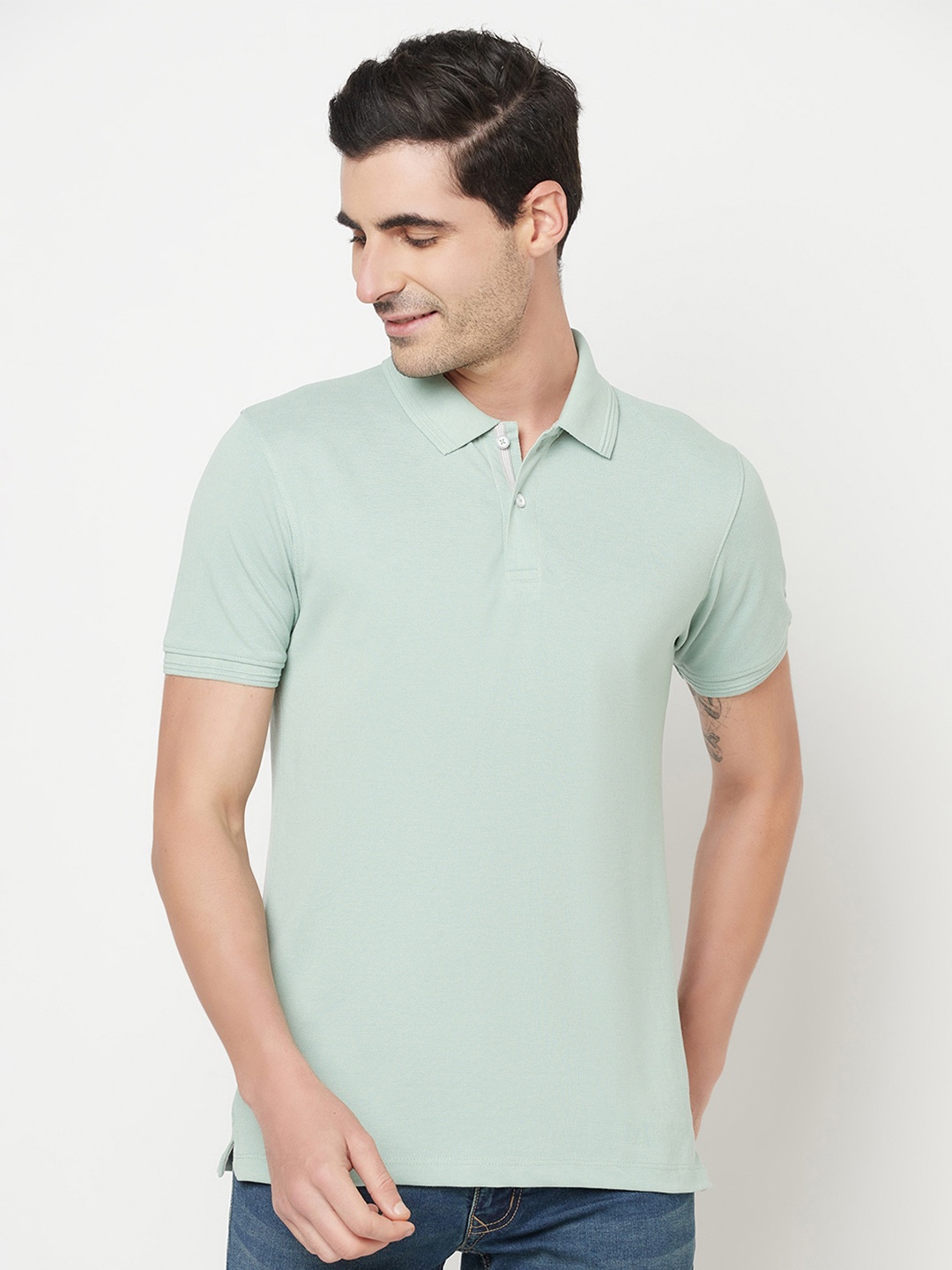 

Octave Men Olive Green Polo Collar T-shirt