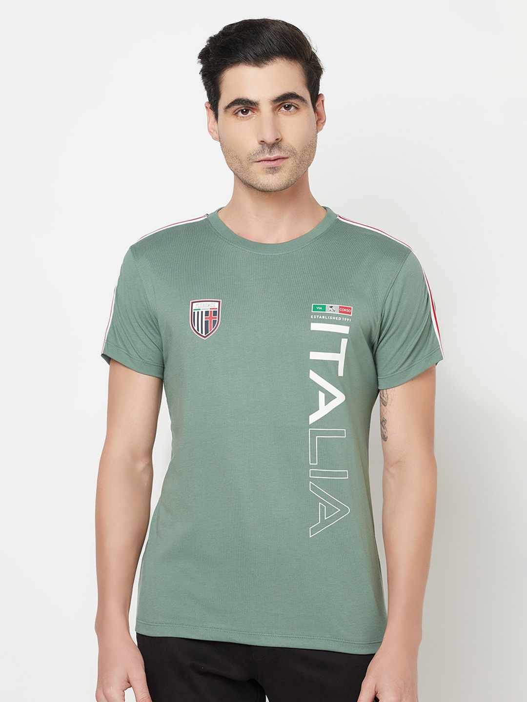 

Octave Men Olive Green Typography Printed T-shirt