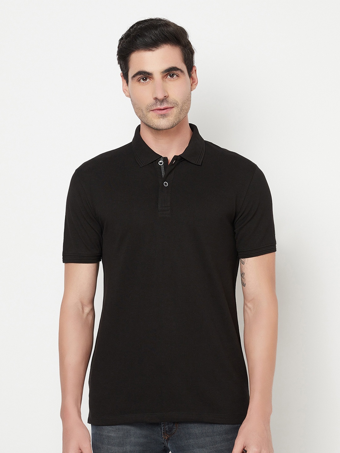 

Octave Men Black Polo Collar Cotton T-shirt