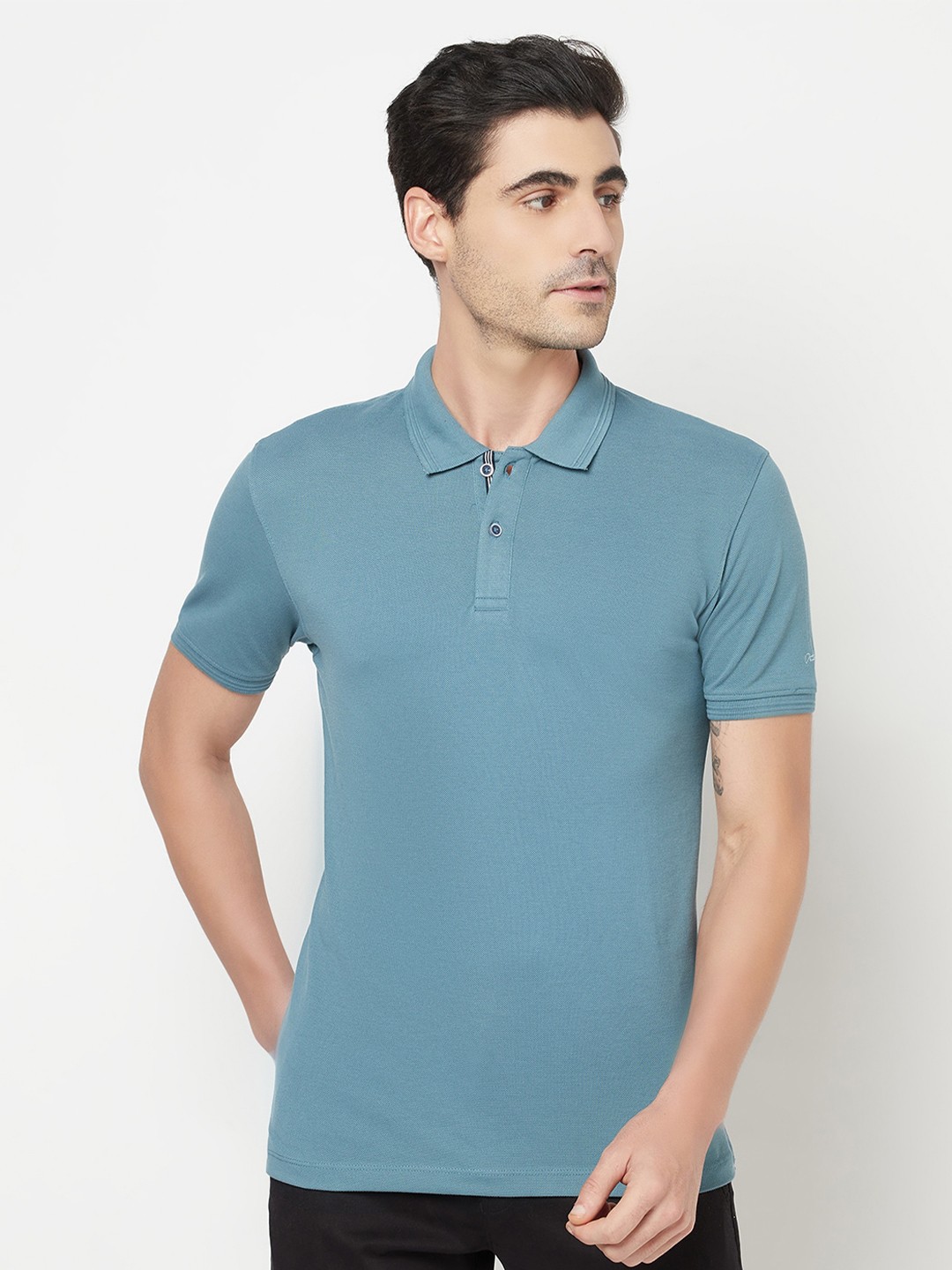 

Octave Men Blue Solid Polo Collar T-shirt
