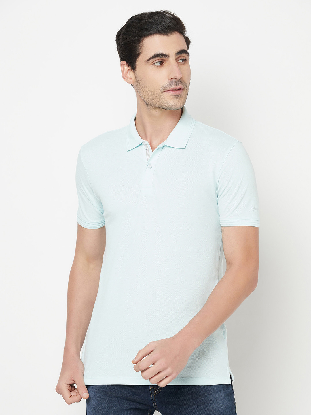 

Octave Men Blue Polo Collar Cotton T-shirt