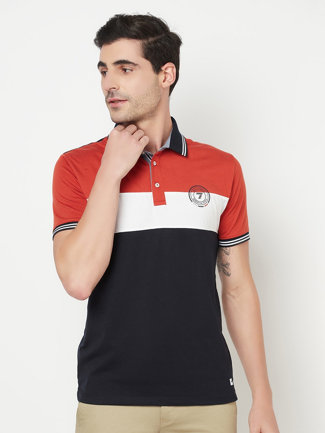 

Octave Men Rust & Black Polo Collar T-shirt