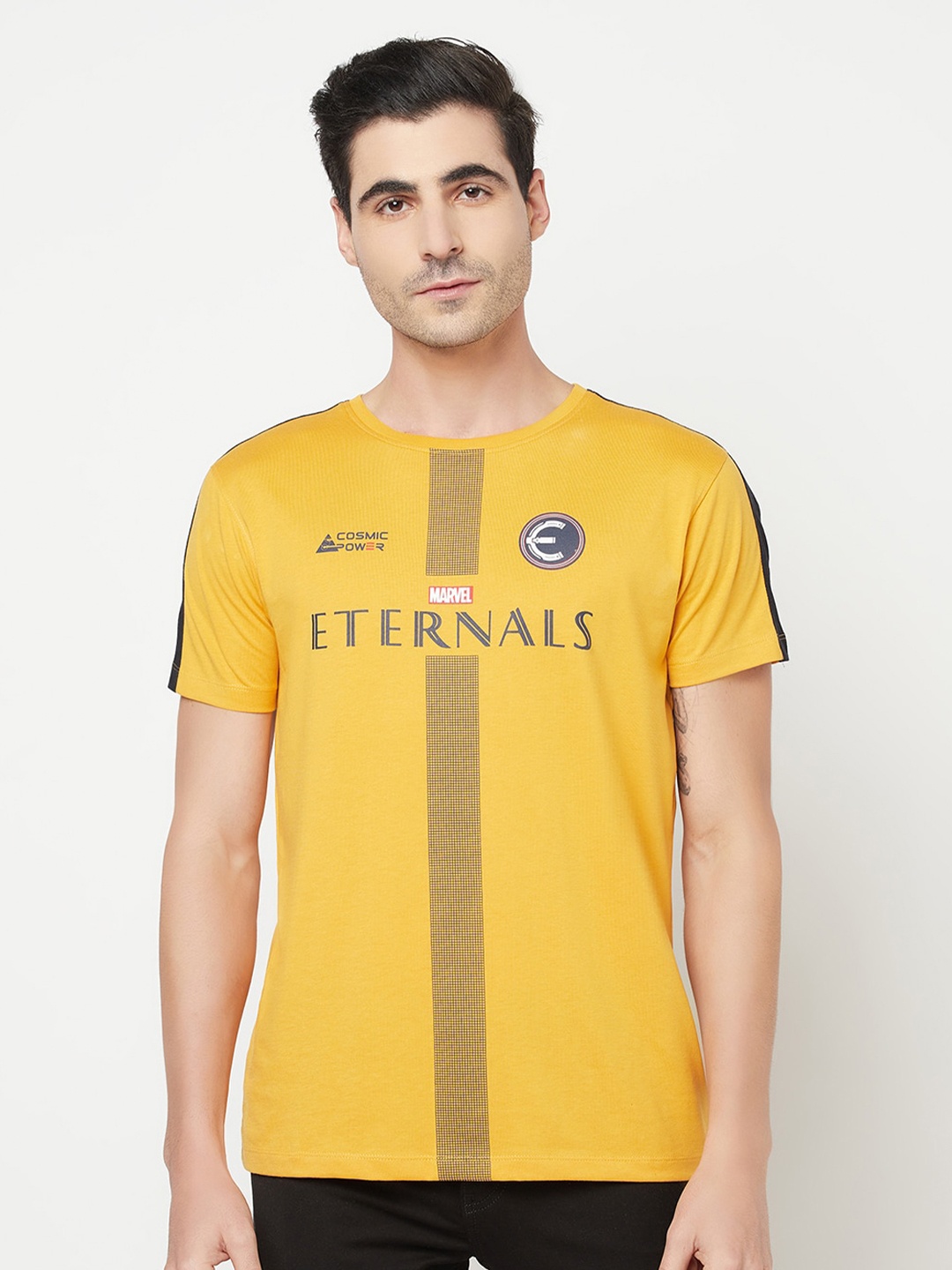 

Octave Men Yellow Typography Printed Applique T-shirt