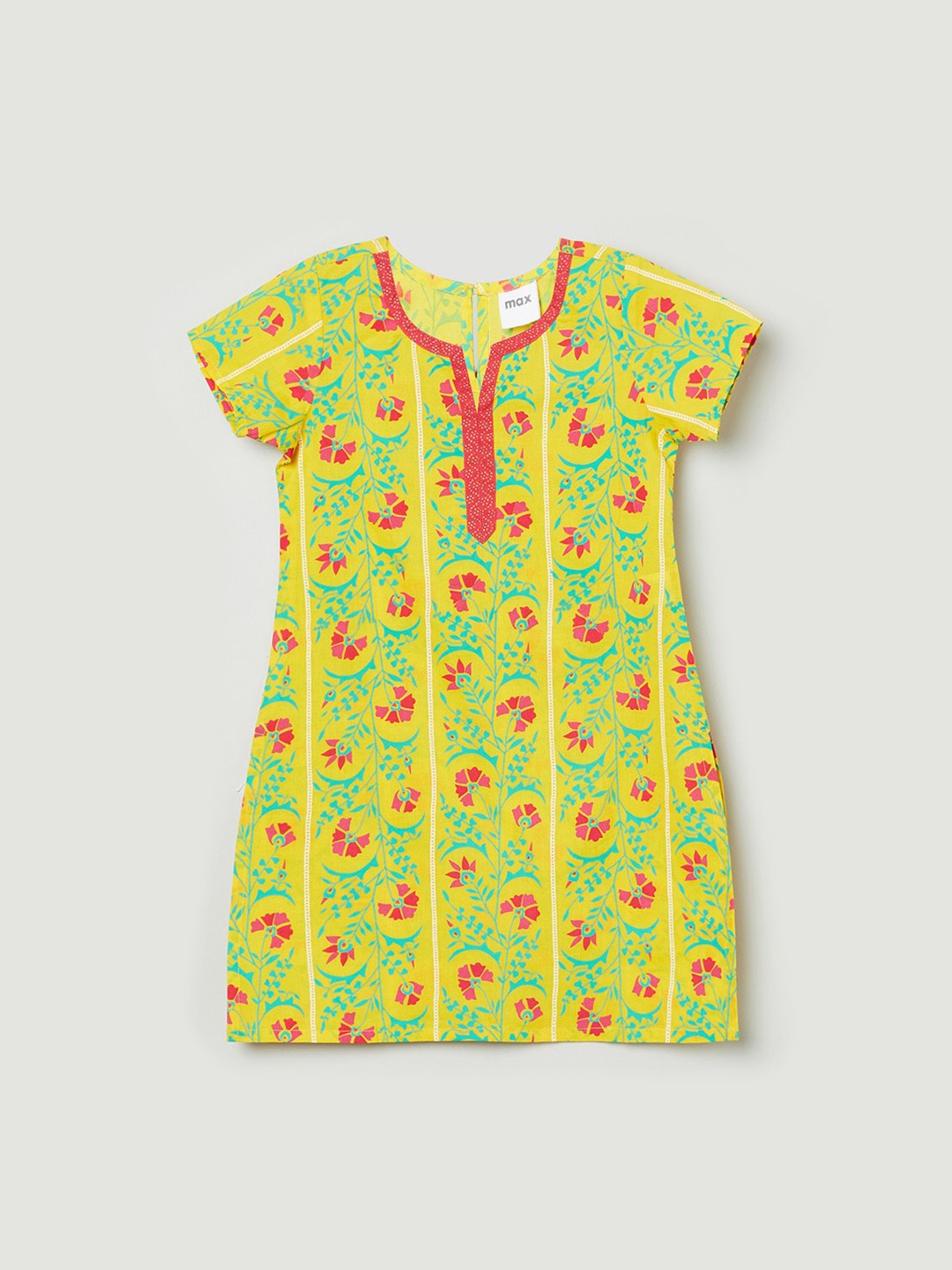

max Girls Yellow & Red Floral Printed Pure Cotton Kurta