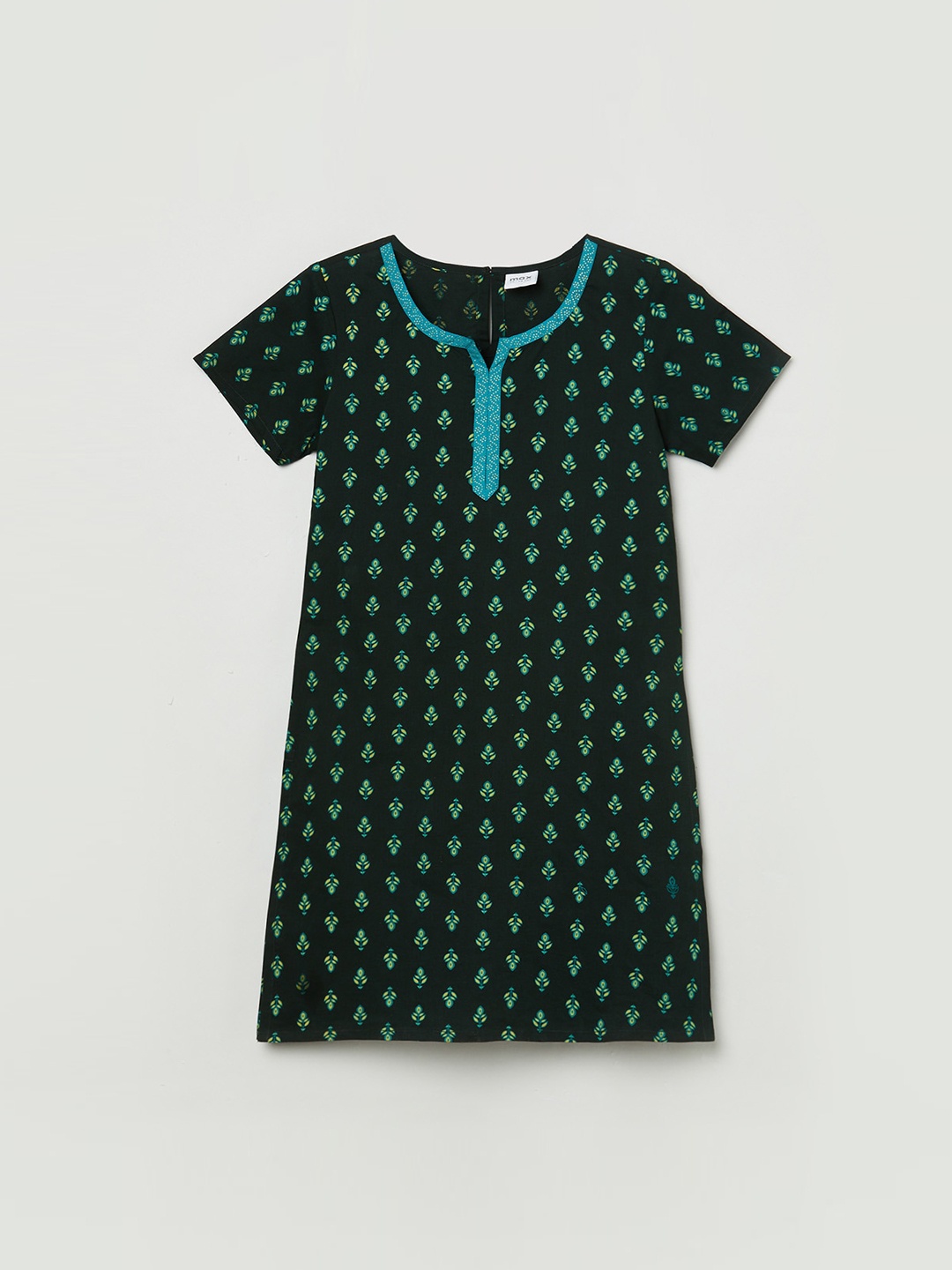

max Girls Green & Blue Geometric Printed Pure Cotton Kurta