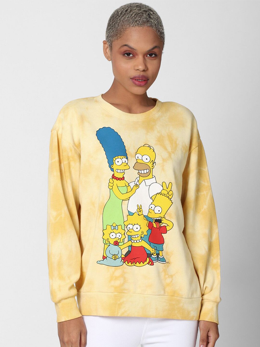 

FOREVER 21 Women Yellow Simpsons Graphic Printed Pullover