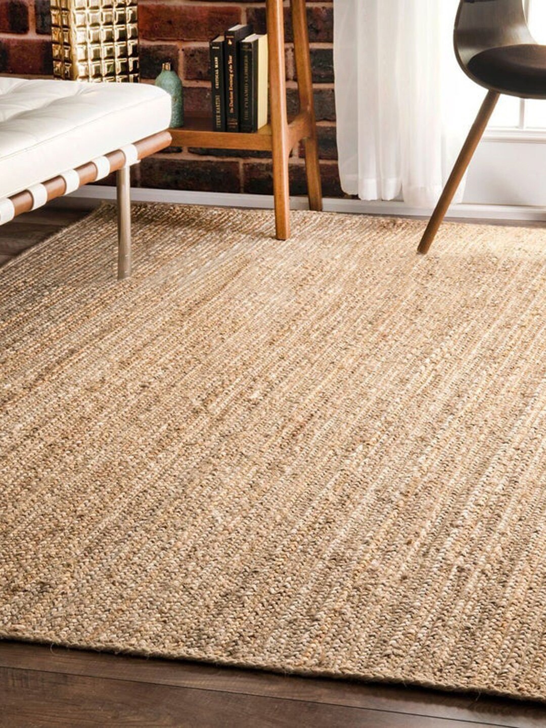 

HABERE INDIA Beige Solid Woven Jute Carpet