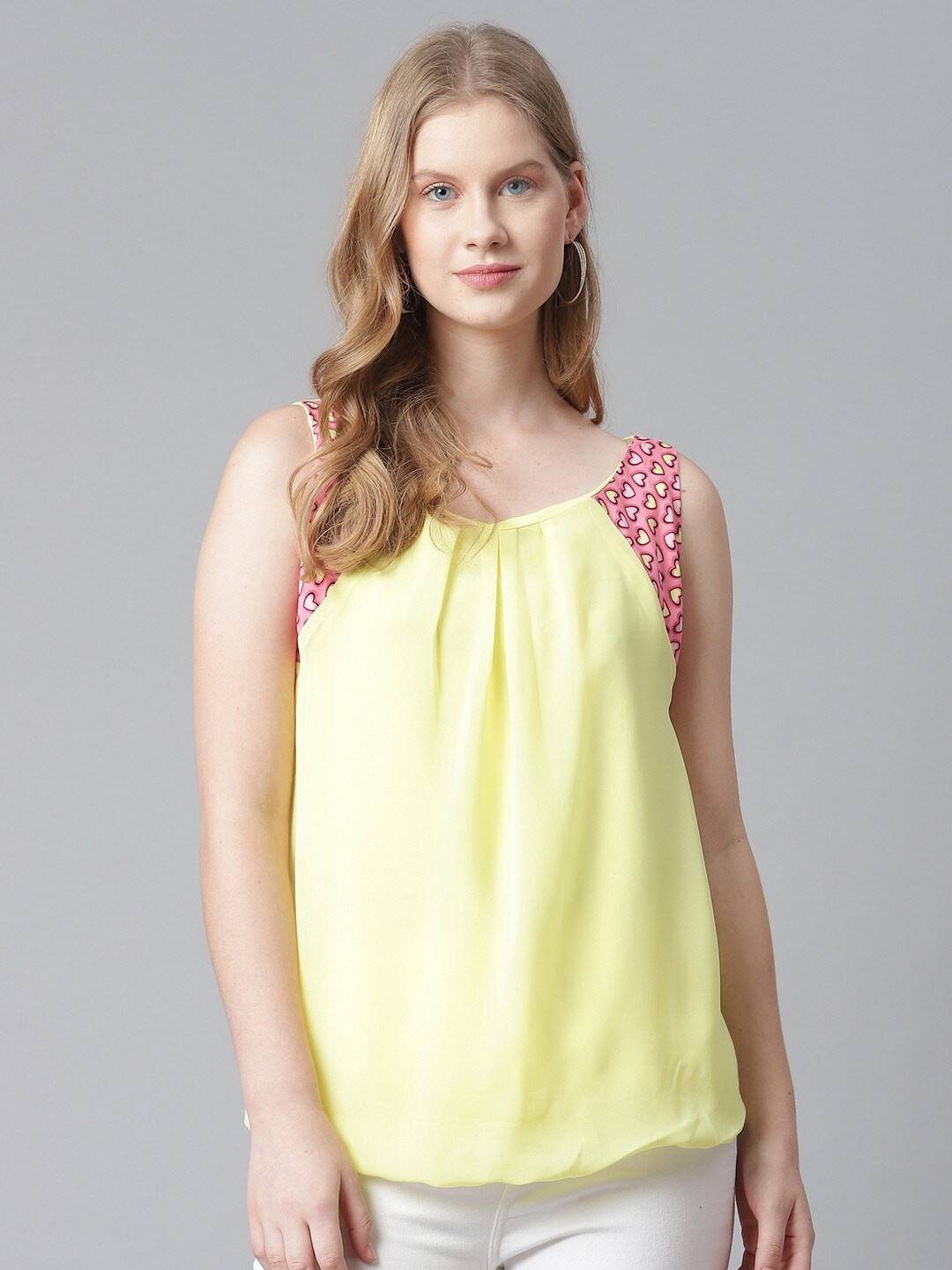 

RIVI Women Yellow Solid Crepe Top