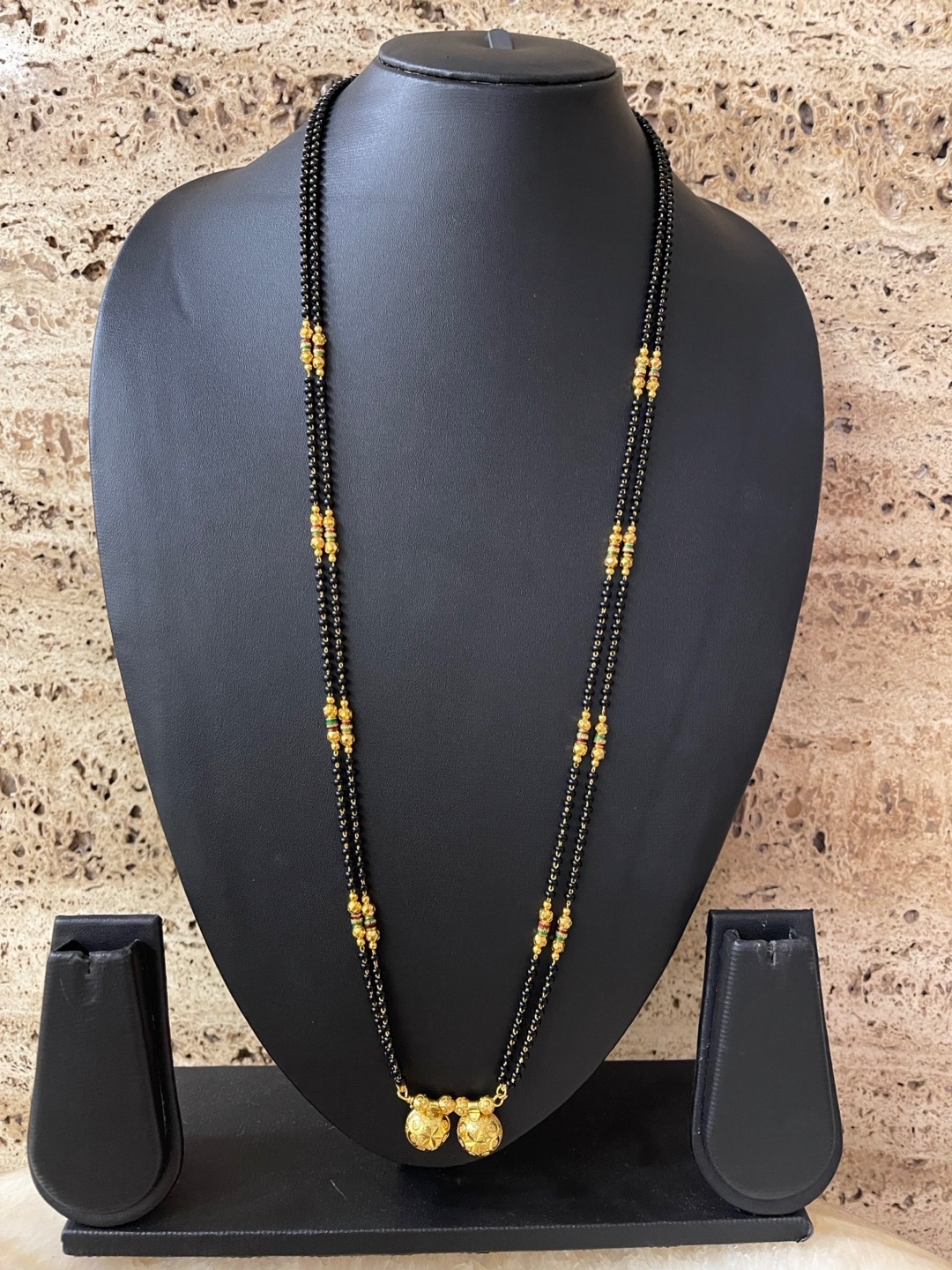

Digital Dress Room Gold-Plated Black Maharashtrian Vati Beaded Mangalsutra
