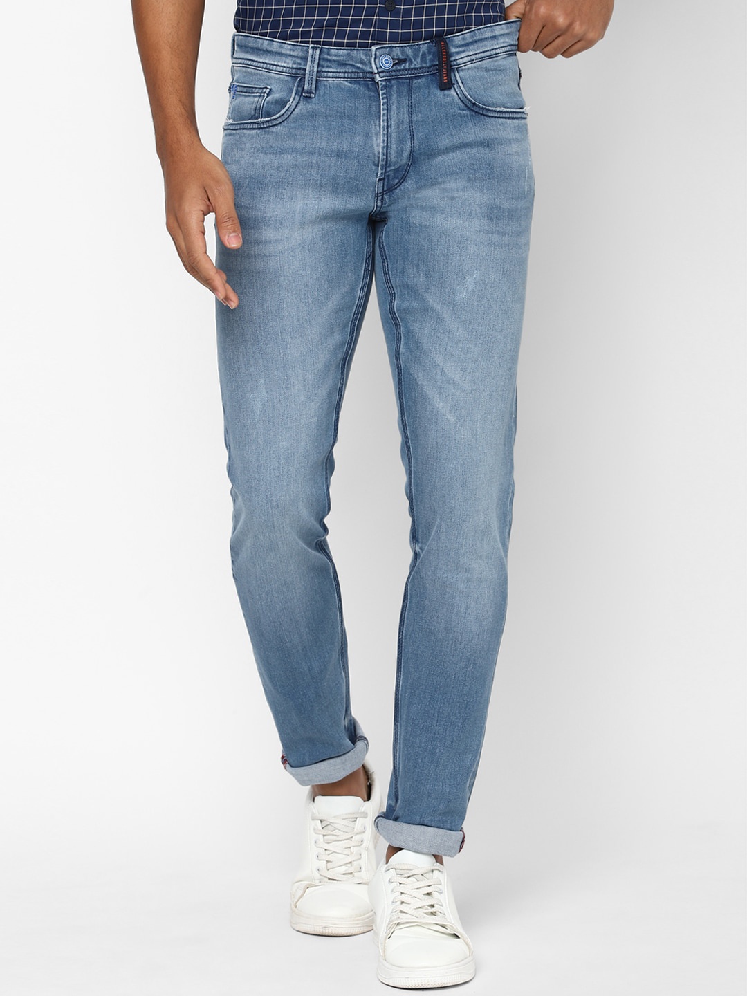 

Allen Solly Men Navy Blue Slim Fit Low Distress Heavy Fade Jeans