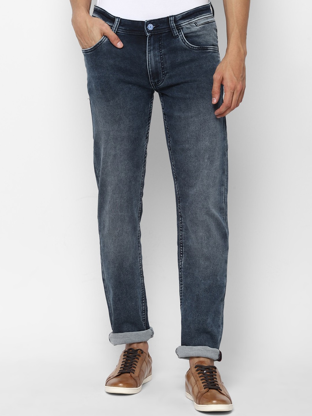 

Allen Solly Men Navy Blue Heavy Fade Acid Wash Stretchable Regular Fit Jeans