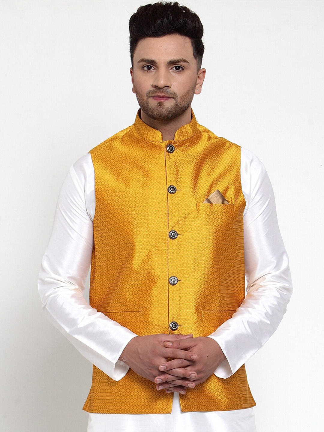 

Jompers Men Yellow Woven Design Nehru Jacket