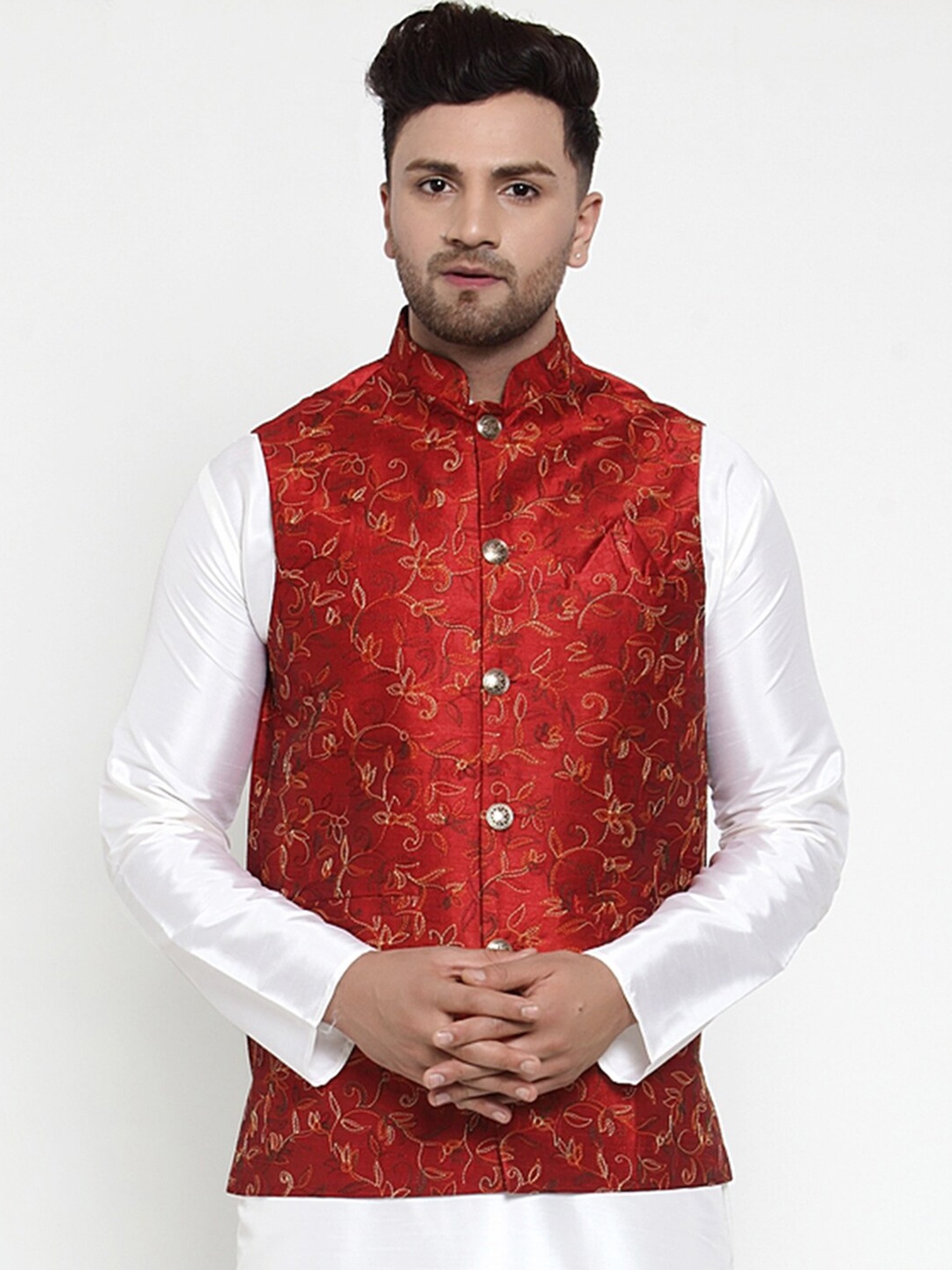 

Jompers Men Maroon Embroidered Waistcoat