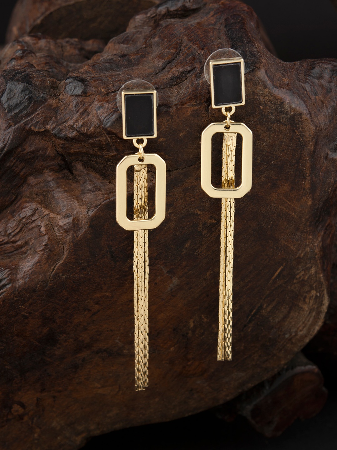 

E2O Gold-Toned & Black Contemporary Drop Earrings