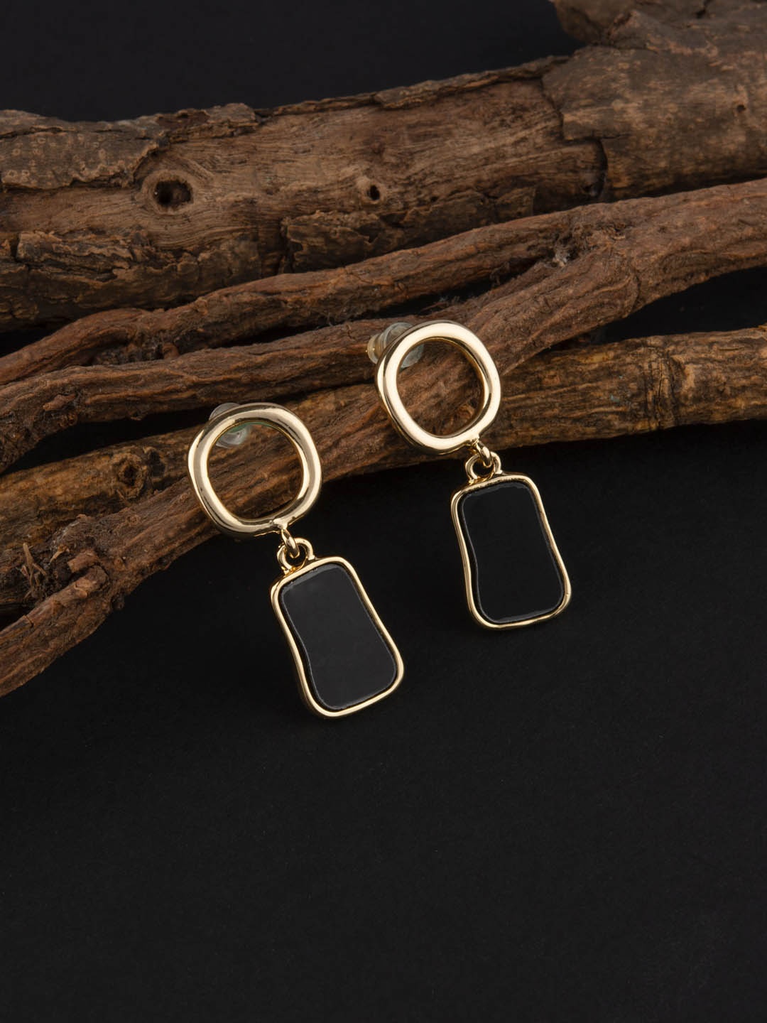 

E2O Women Black Geometric Drop Earrings