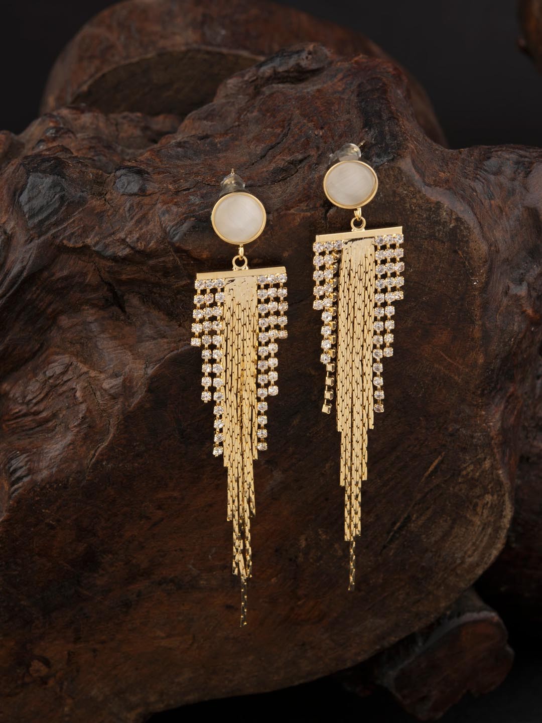 

E2O Gold-Toned & White Contemporary Drop Earrings