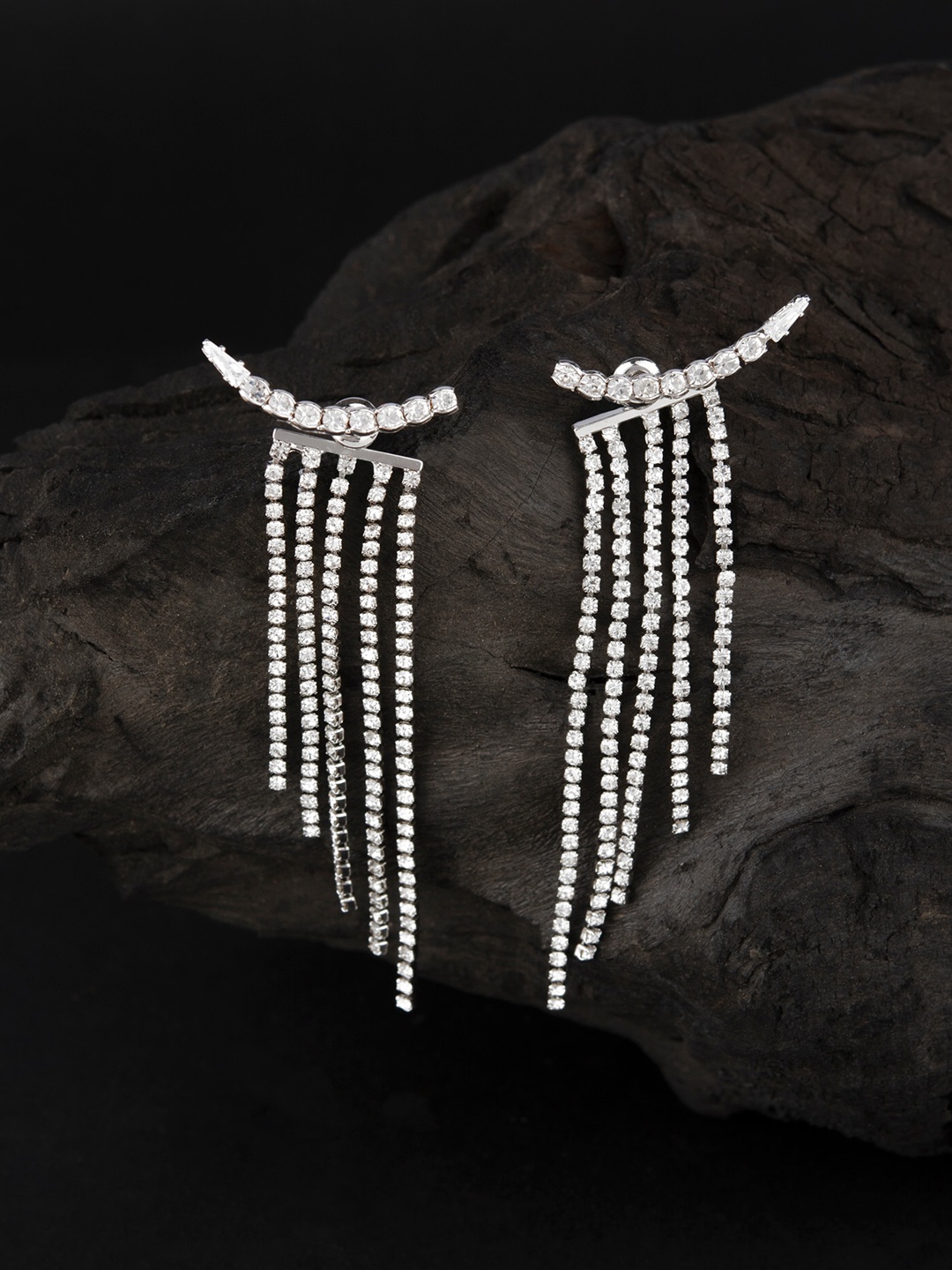 

E2O Women Silver-Toned Contemporary Studded Drop Earrings