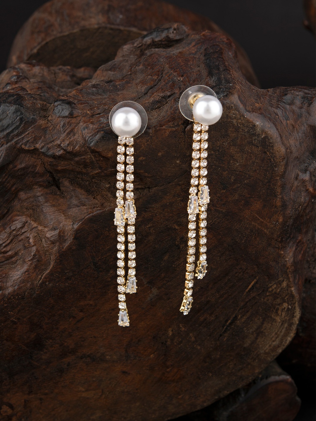 

E2O Gold-Toned & White Contemporary Drop Earrings