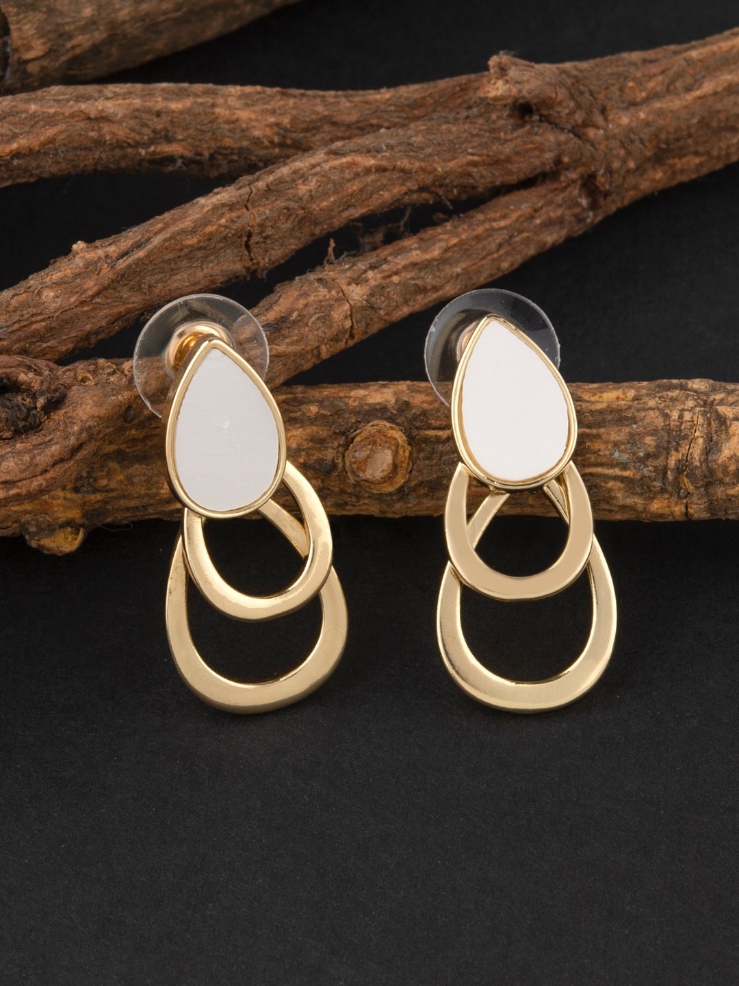 

E2O Women Gold-Toned Contemporary Marble Stone Drop Earrings