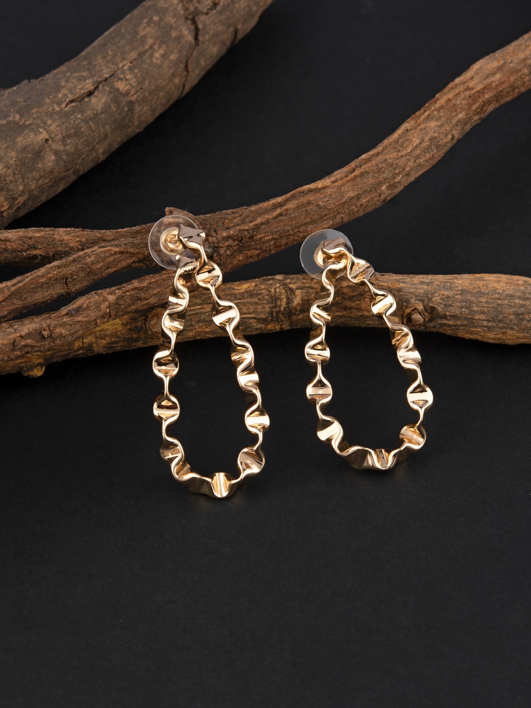 

E2O Gold-Toned Teardrop Shaped Drop Earrings