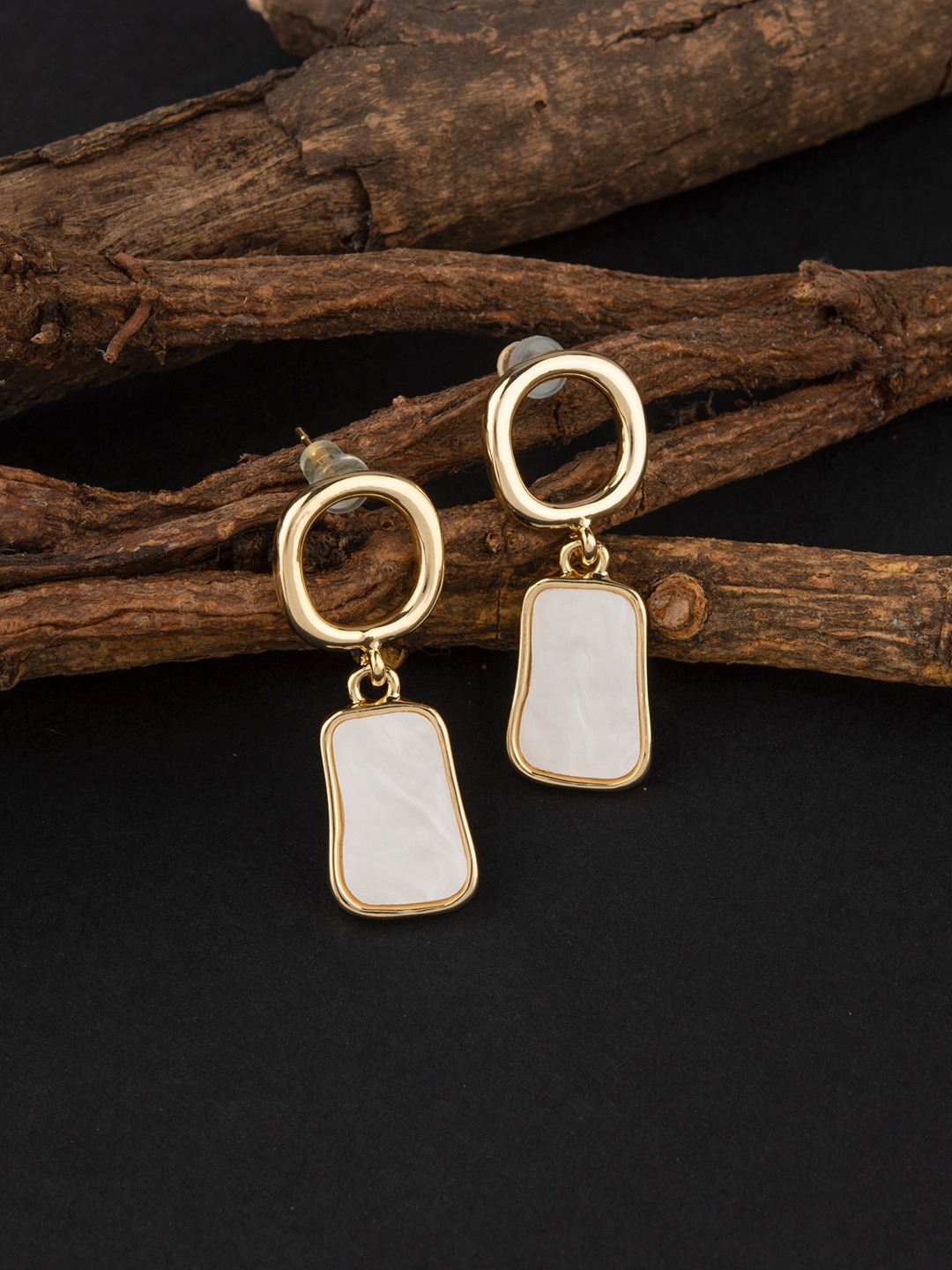 

E2O White & Gold-Plated Contemporary Drop Earrings