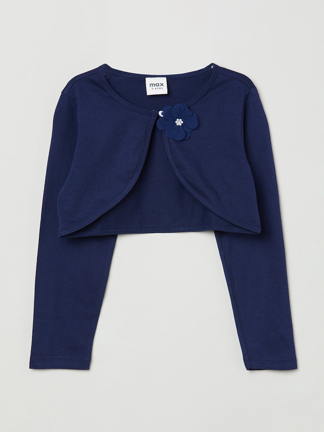 

max Girls Navy Blue Crop Cotton Shrug