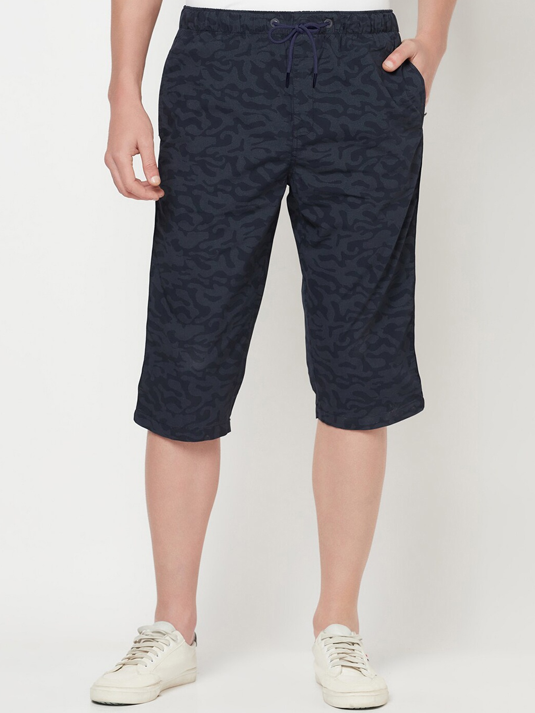 

Octave Men Navy Blue Printed Cotton Shorts