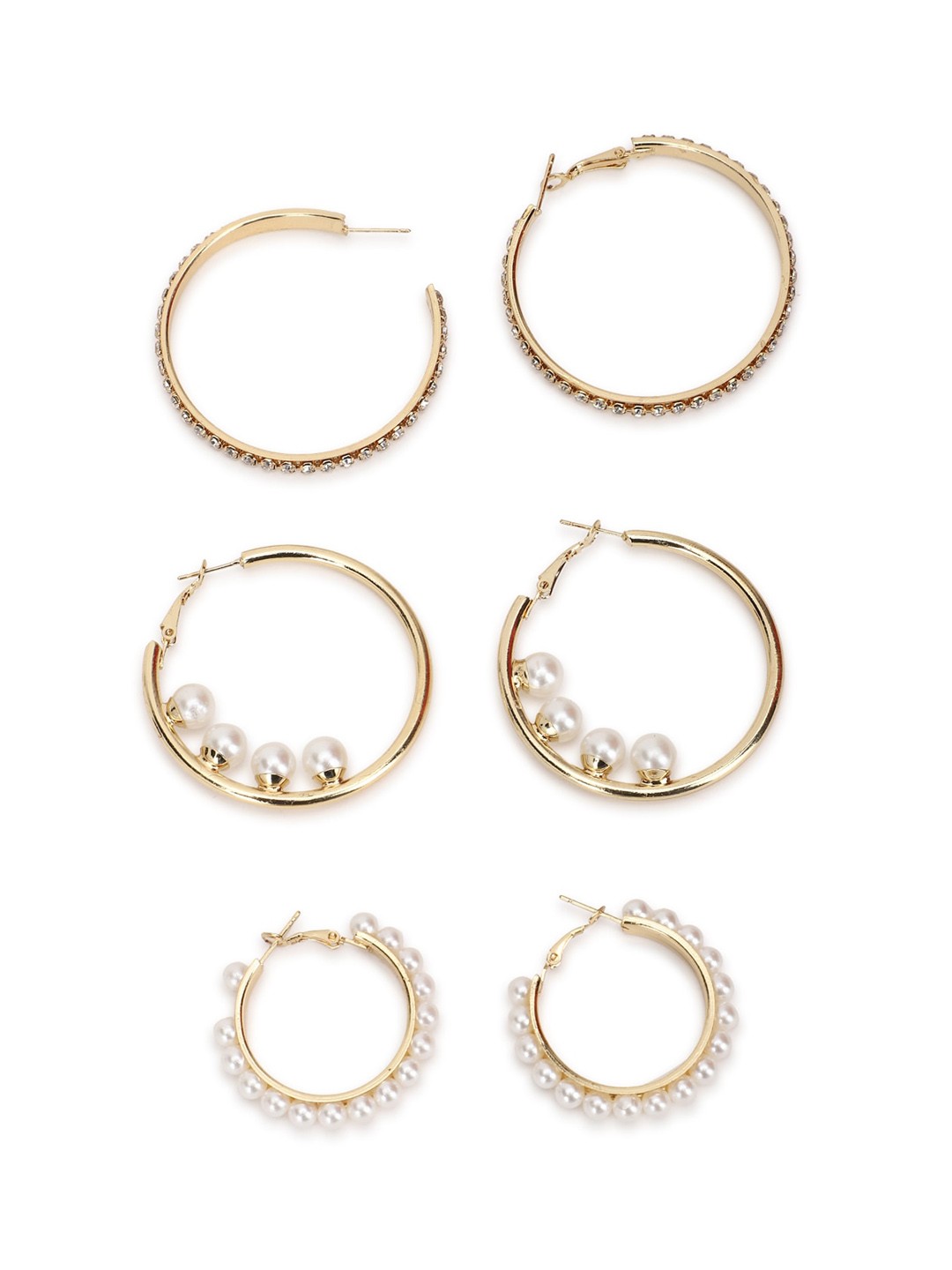 

FOREVER 21 Cream & Gold Set of 3 Circular Hoop Earrings