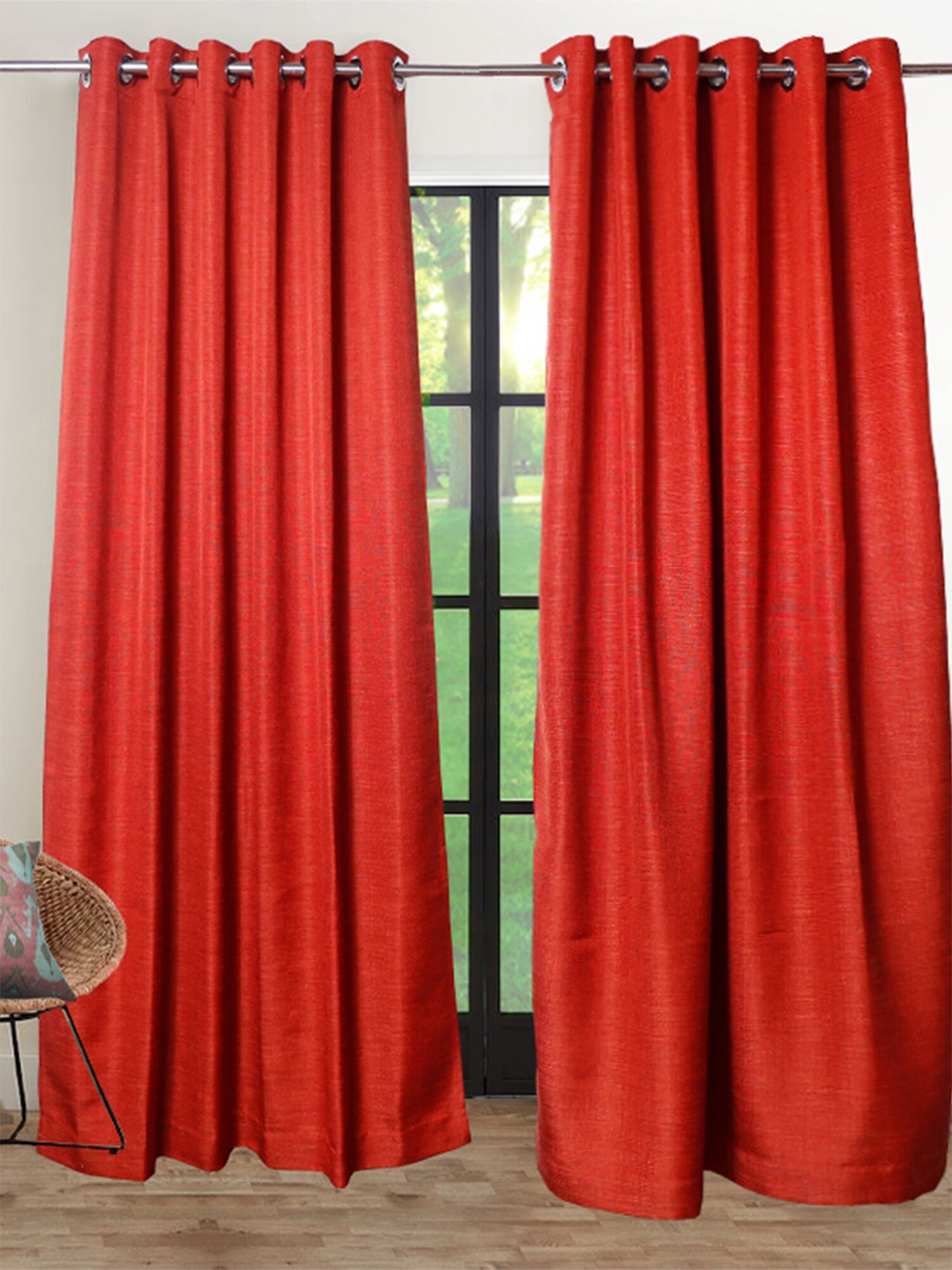 

ZEBA Orange Self Design Room Darkening Door Curtain