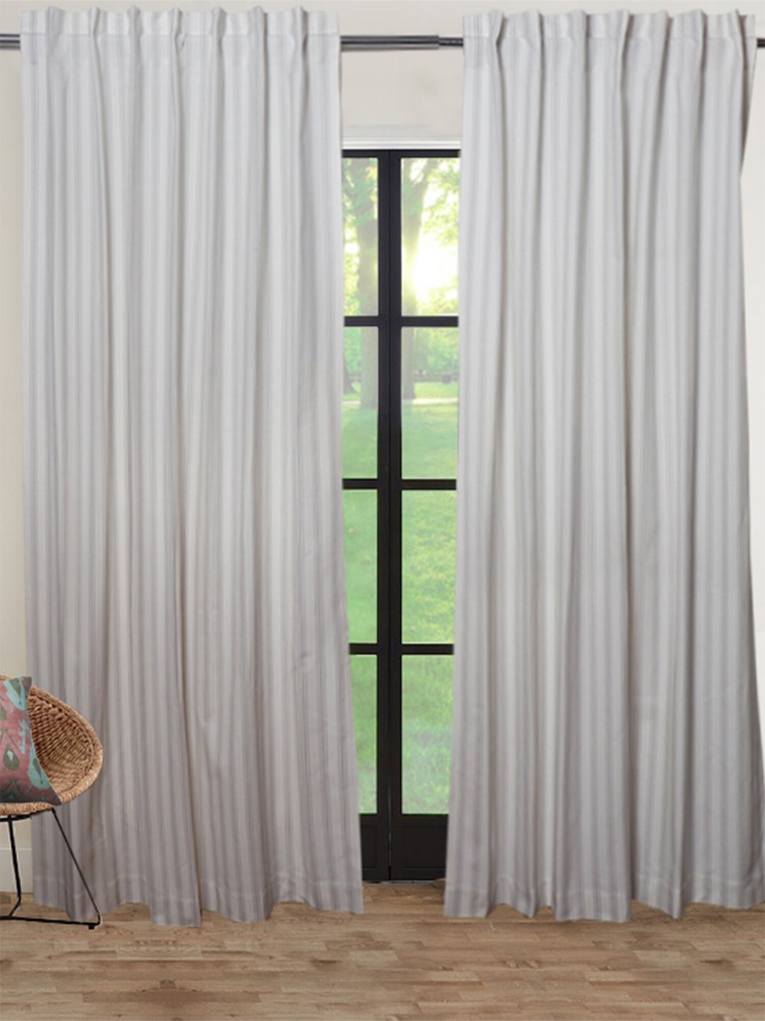 

ZEBA Grey Striped Room Darkening Long Door Curtain