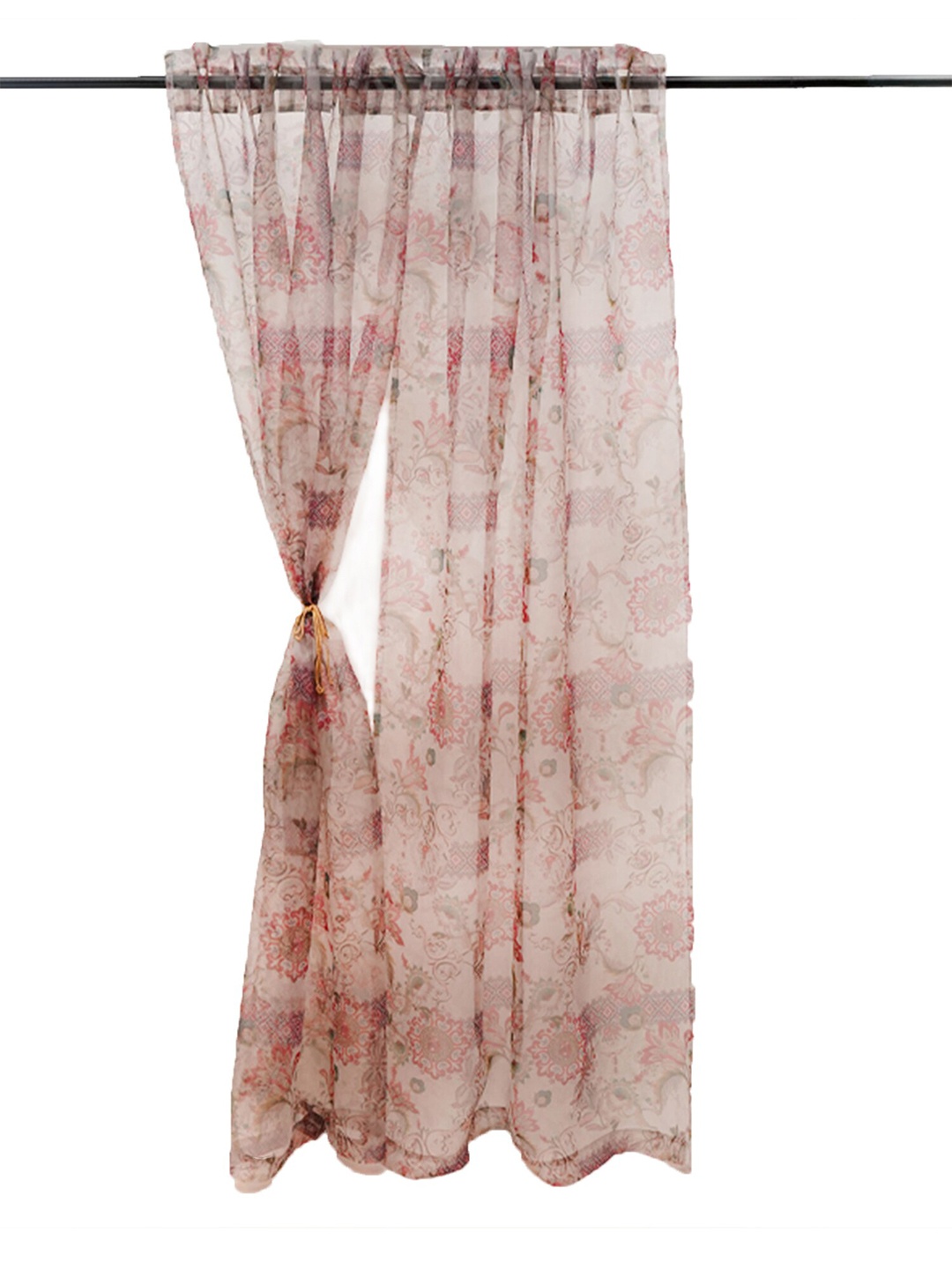 

ZEBA Beige & Red Floral Printed Sheer Door Curtains