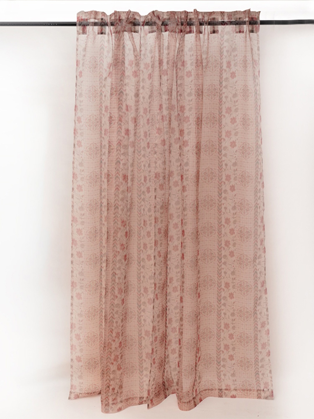 

ZEBA Beige & Red Floral Sheer Door Curtain