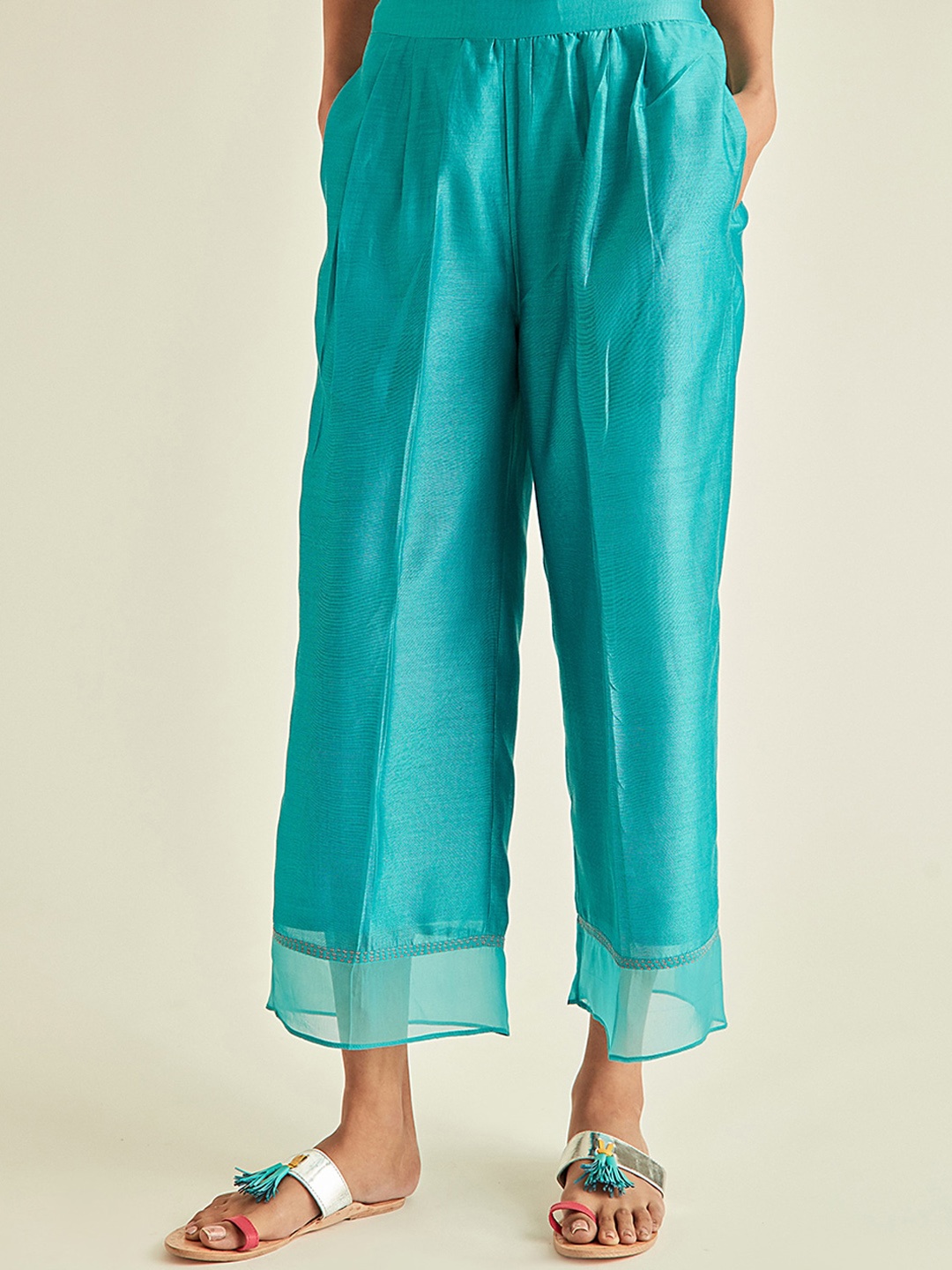 

Ancestry Women Sea Green Pleated Trousers
