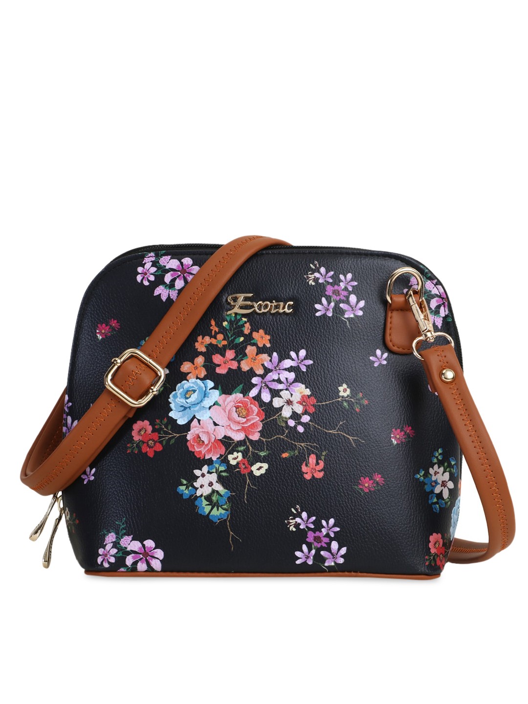 

Exotic Women Black Floral PU Structured Sling Bag