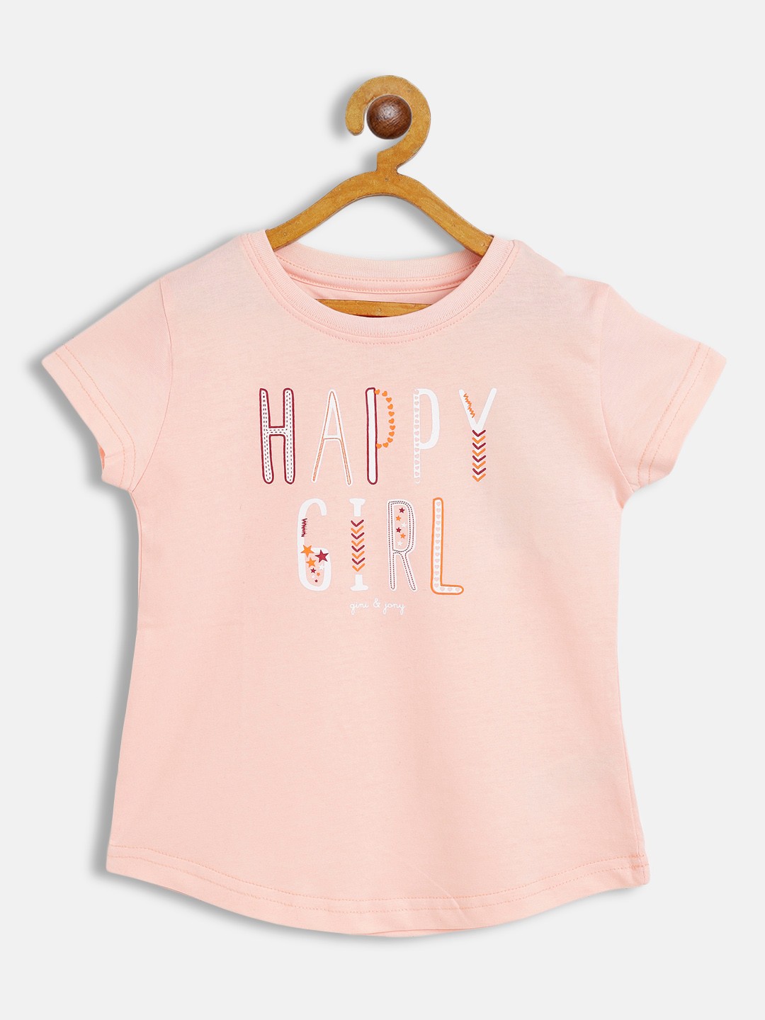 

Gini and Jony Girls Peach-Coloured & Maroon Pure Cotton Typography Print T-shirt