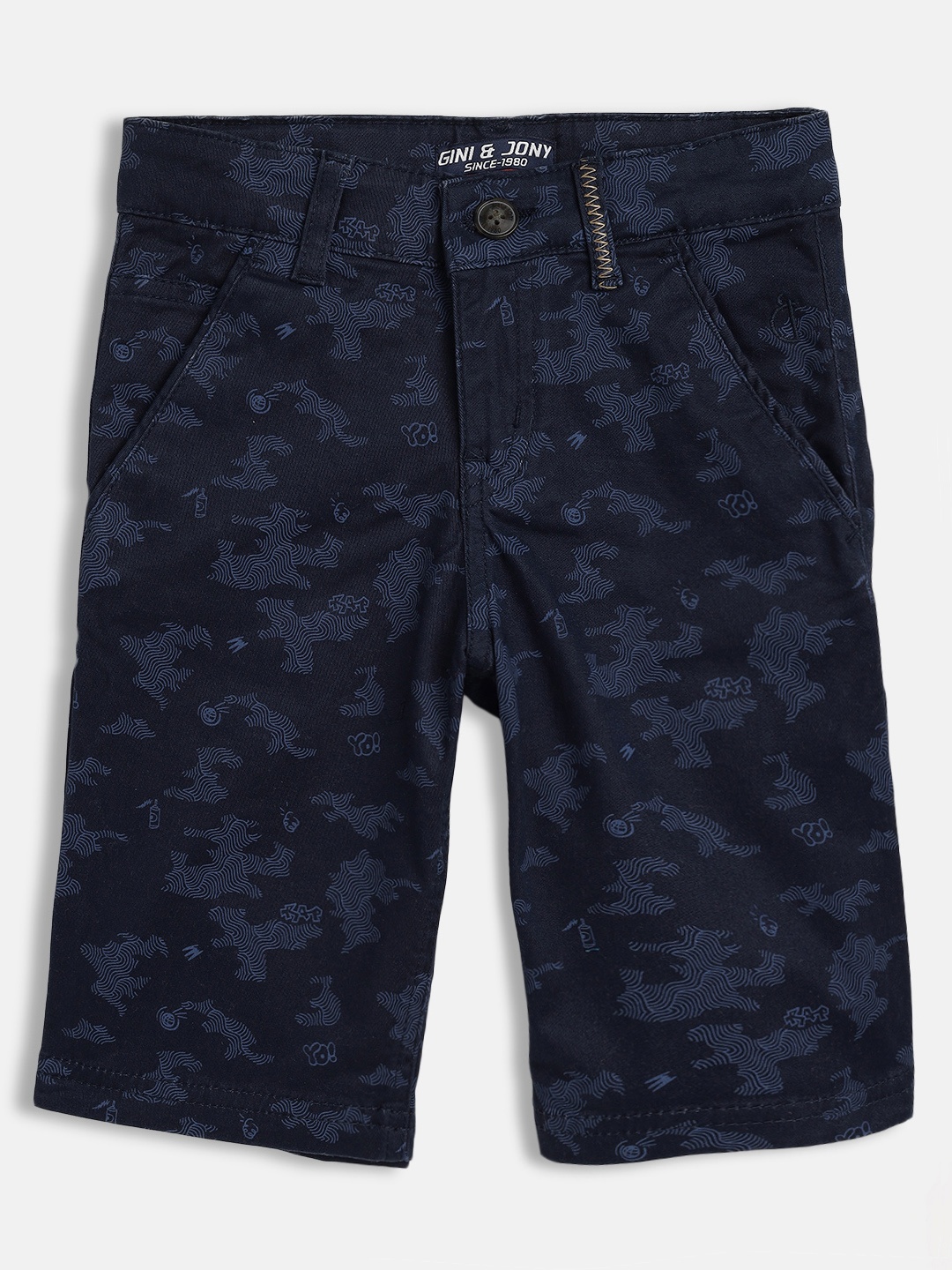 

Gini and Jony Boys Blue Graphic Print Mid-Rise Chino Shorts