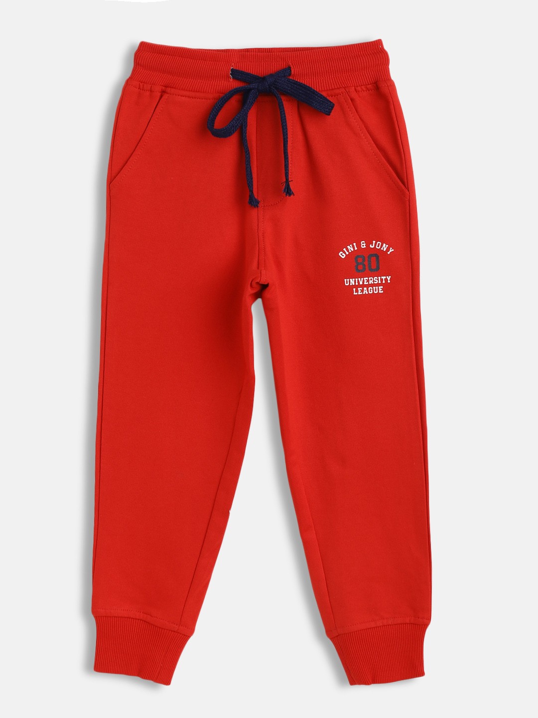 

Gini and Jony Boys Red Solid Cotton Joggers
