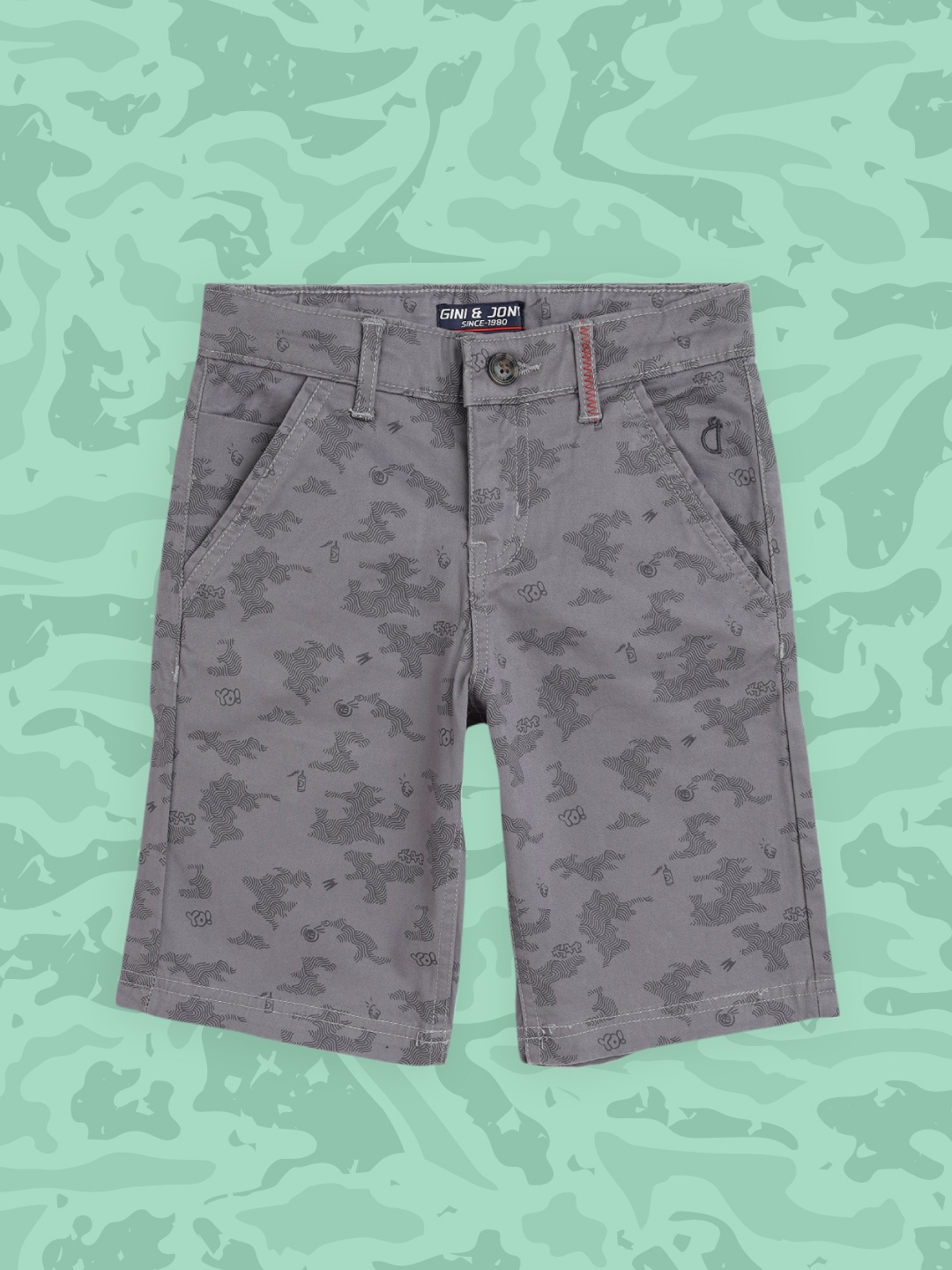 

Gini and Jony Boys Grey Graphic Print Mid-Rise Chino Shorts