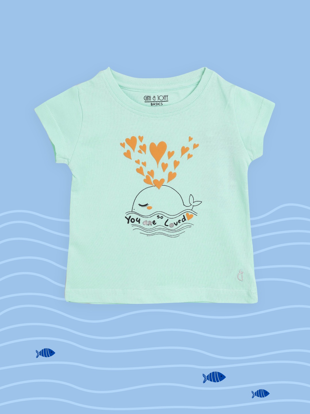 

Gini and Jony Girls Green & Orange Pure Cotton Graphic Print T-shirt