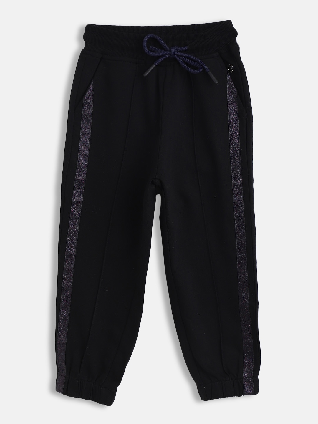 

Gini and Jony Girls Black & Purple Solid Joggers with Side Striped Detail