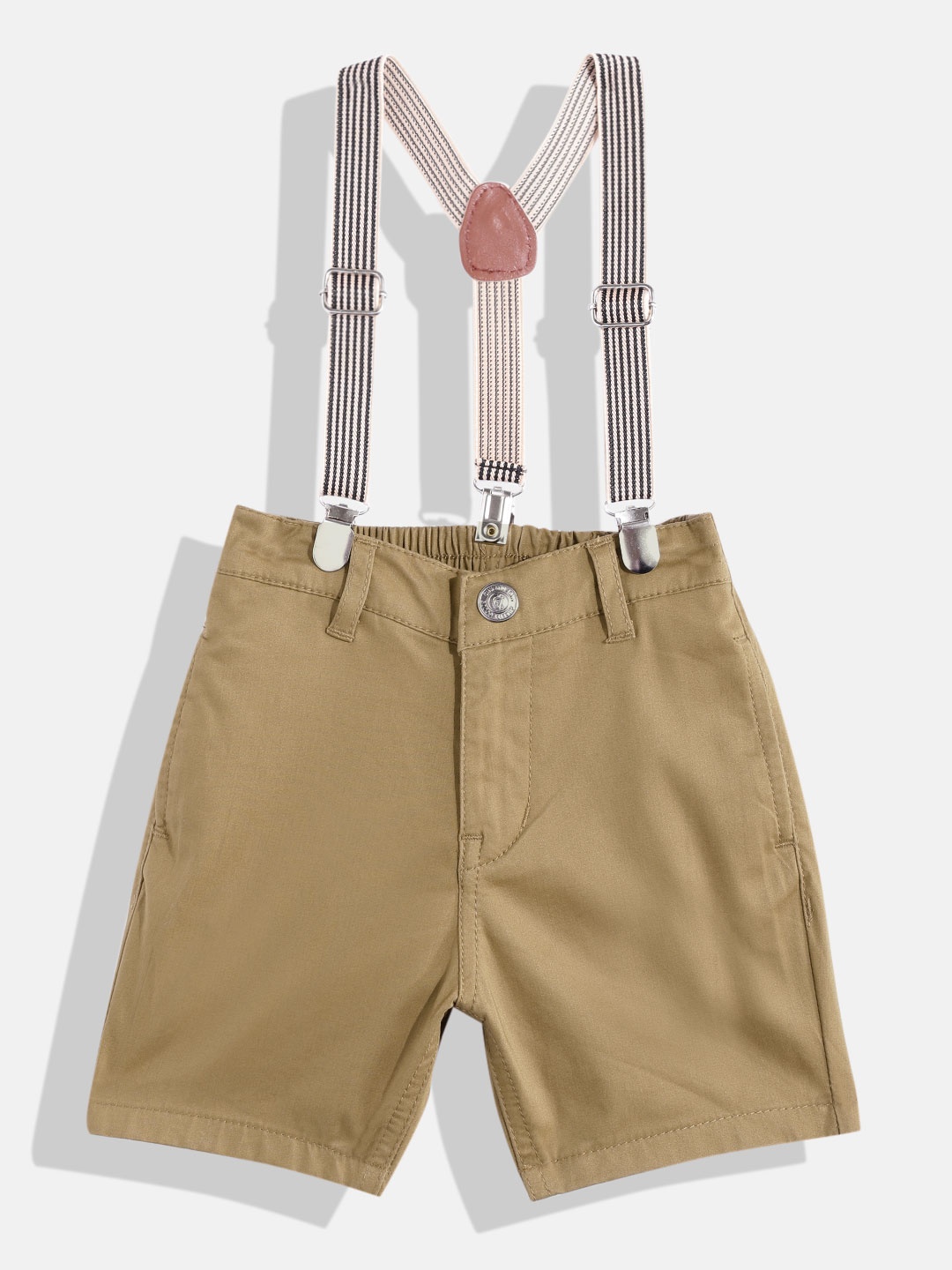 

Gini and Jony Infant Boys Khaki Solid Chino Shorts with Detachable Suspenders