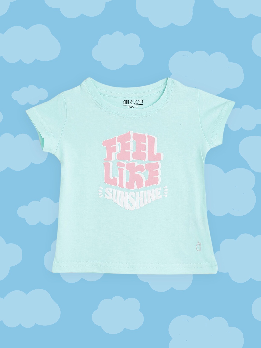 

Gini and Jony Girls Blue & Pink Pure Cotton Typography Print T-shirt