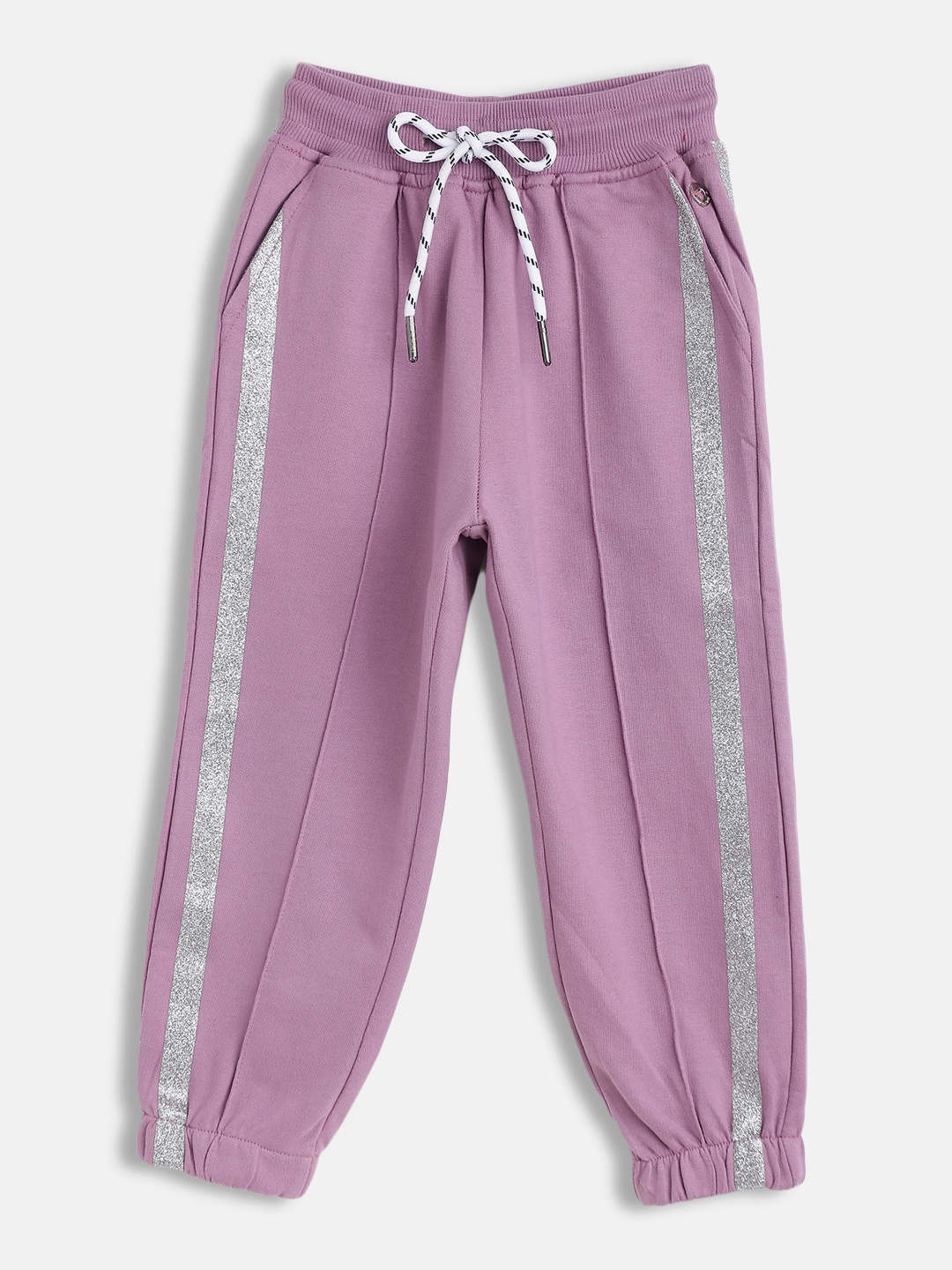 

Gini and Jony Girls Purple Solid Cotton Joggers with Side Stripe Detail