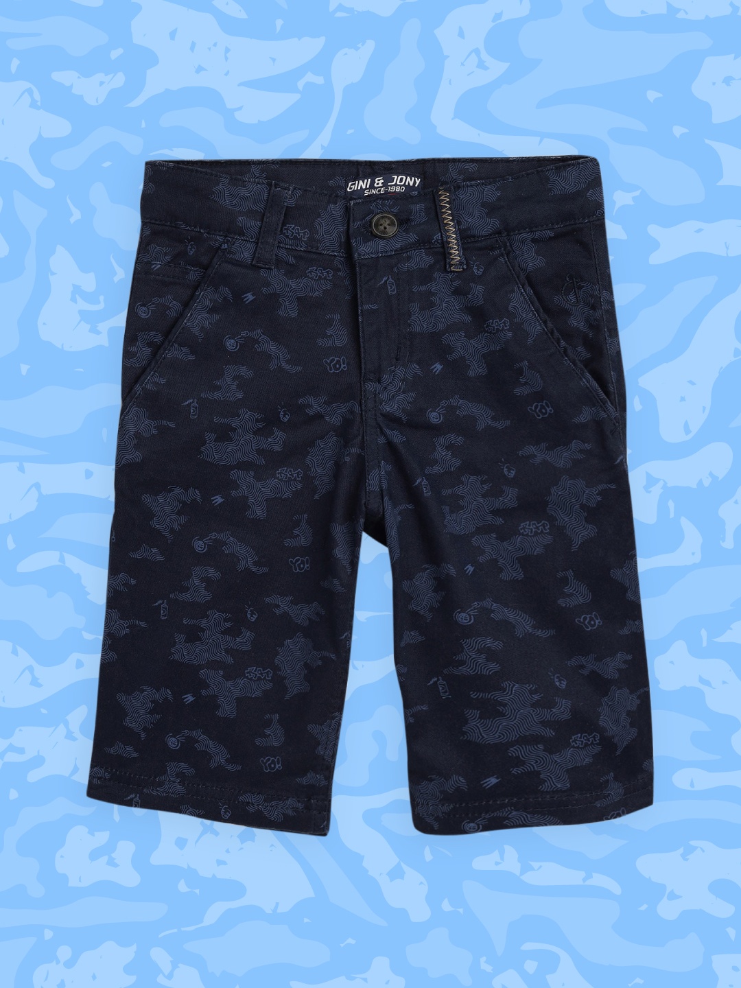 

Gini and Jony Boys Navy Blue Graphic Print Mid-Rise Chino Shorts