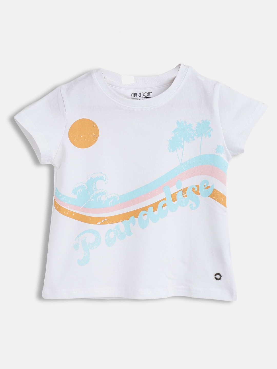 

Gini and Jony Infant Girls White & Blue Tropical Printed T-shirt